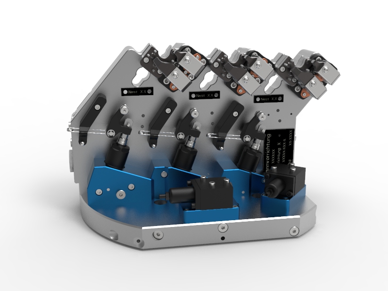 Hydraulische Spannvorrichtung mit Hubfunktion und Sonderspannelementen – Detailansicht